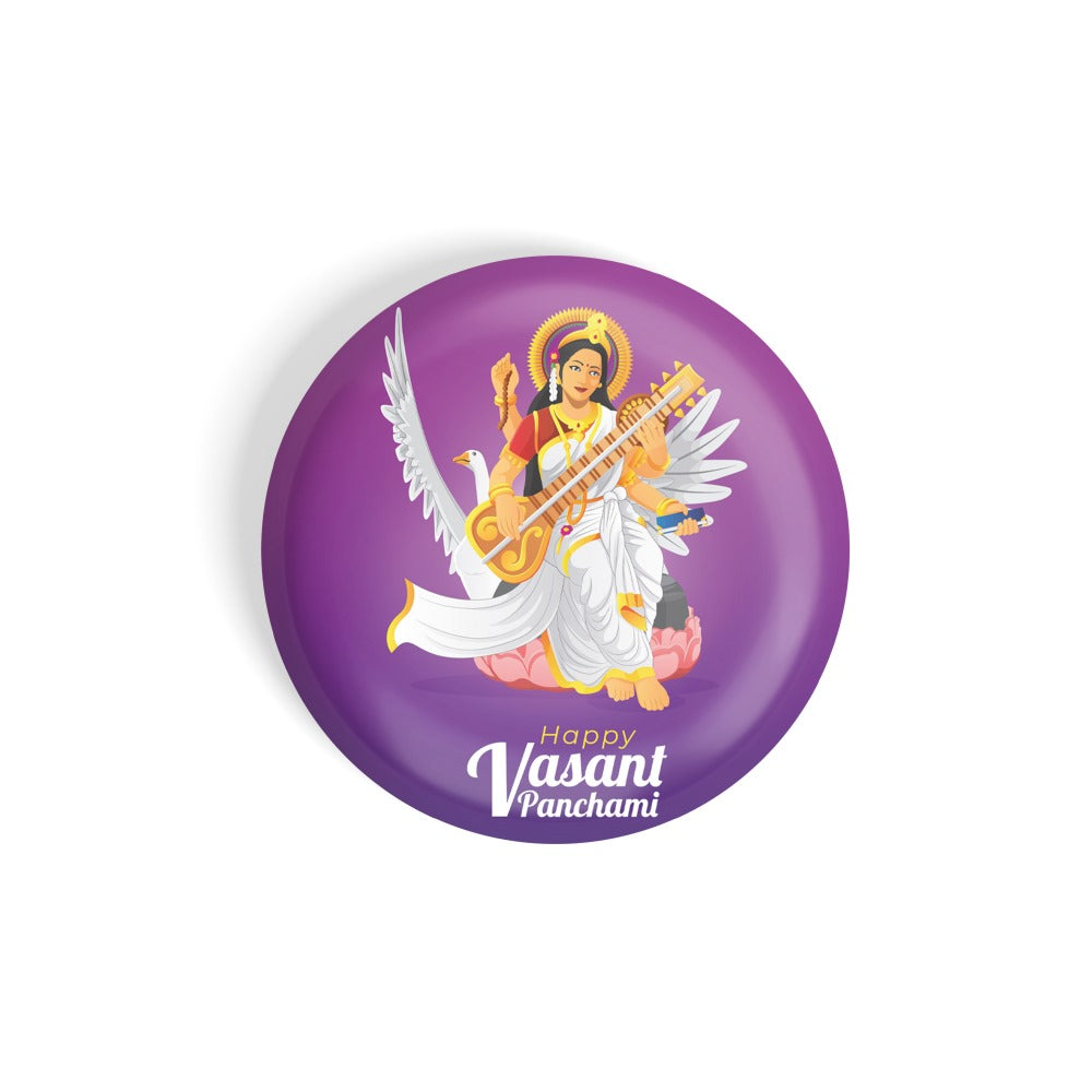 dhcrafts Round Fridge Magnet Purple Vasant Panchami Glossy Finish Design Pack of 1 (58 mm)